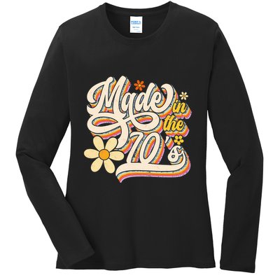 Made In The 70S Retro Created During 1970s Groovy Birthday Ladies Long Sleeve Shirt