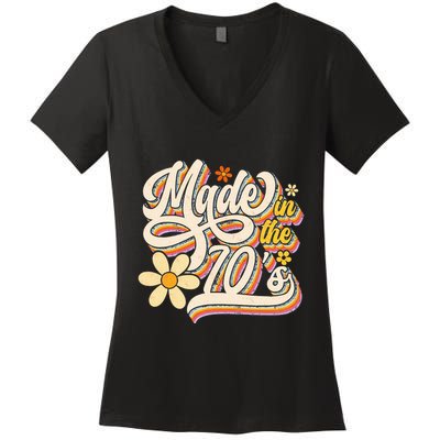 Made In The 70S Retro Created During 1970s Groovy Birthday Women's V-Neck T-Shirt
