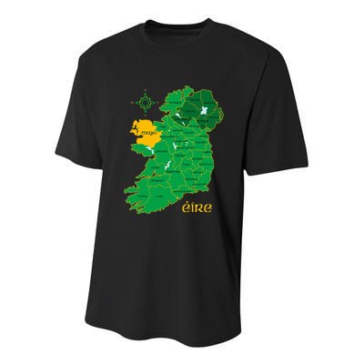 Mayo Ireland T Irish County Map Eire Irish Travel Youth Performance Sprint T-Shirt