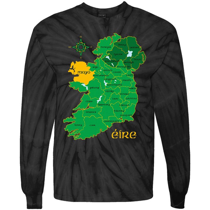 Mayo Ireland T Irish County Map Eire Irish Travel Tie-Dye Long Sleeve Shirt