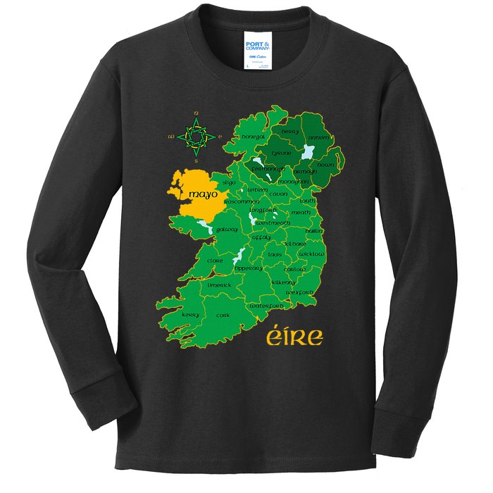 Mayo Ireland T Irish County Map Eire Irish Travel Kids Long Sleeve Shirt