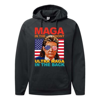 Maga In The Front Ultra Maga In The Back Trump Glasses Performance Fleece Hoodie