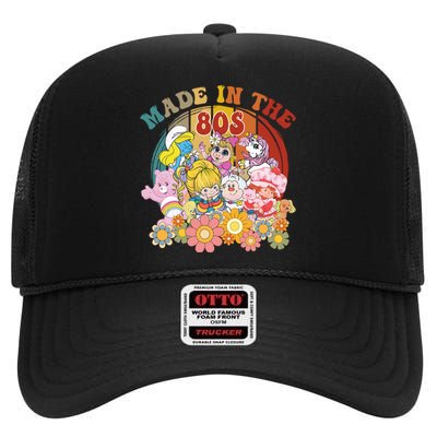 Made In The 80s Retro Vintage Cartoon Character Lover Bear And Strawberry High Crown Mesh Back Trucker Hat