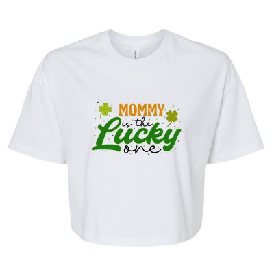 Mommy Is The Lucky One Retro St Patrick Day Bella+Canvas Jersey Crop Tee