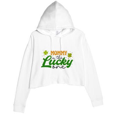 Mommy Is The Lucky One Retro St Patrick Day Crop Fleece Hoodie