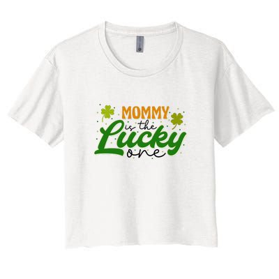 Mommy Is The Lucky One Retro St Patrick Day Women's Crop Top Tee