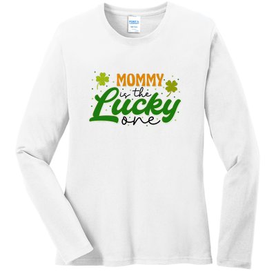 Mommy Is The Lucky One Retro St Patrick Day Ladies Long Sleeve Shirt