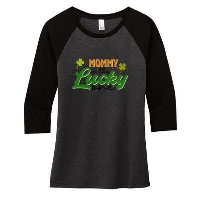 Mommy Is The Lucky One Retro St Patrick Day Women's Tri-Blend 3/4-Sleeve Raglan Shirt