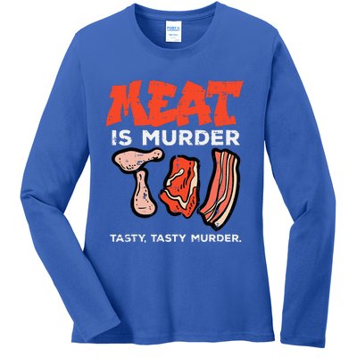 Meat Is Tasty Bbq Funny Barbecue Grilling Ladies Long Sleeve Shirt