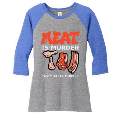 Meat Is Tasty Bbq Funny Barbecue Grilling Women's Tri-Blend 3/4-Sleeve Raglan Shirt