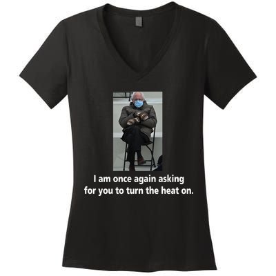 Mittens Bernie Sanders Inauguration Turn On The Heat Women's V-Neck T-Shirt