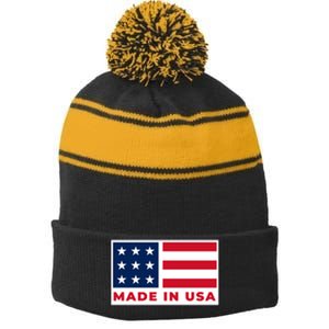 Made In USA Stripe Pom Pom Beanie