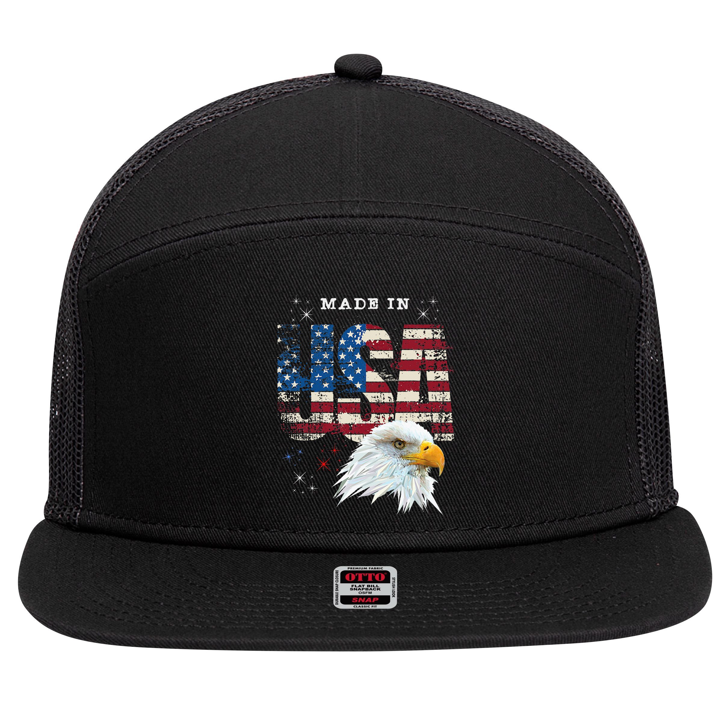 Made In Usa Patriotic American Flag Bald Eagle America 7 Panel Mesh Trucker Snapback Hat