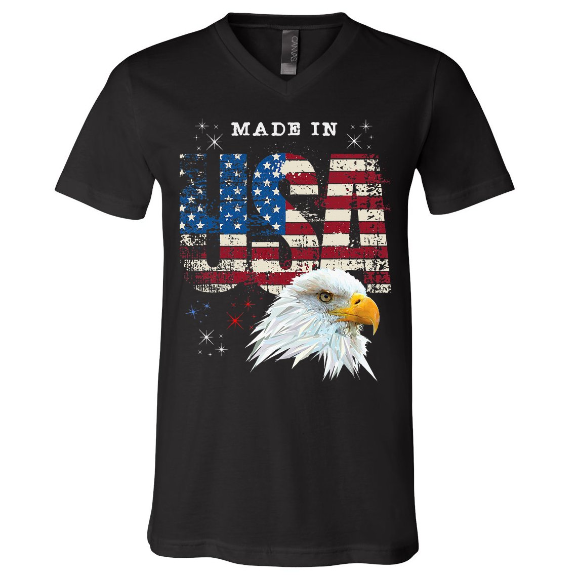 Made In Usa Patriotic American Flag Bald Eagle America V-Neck T-Shirt