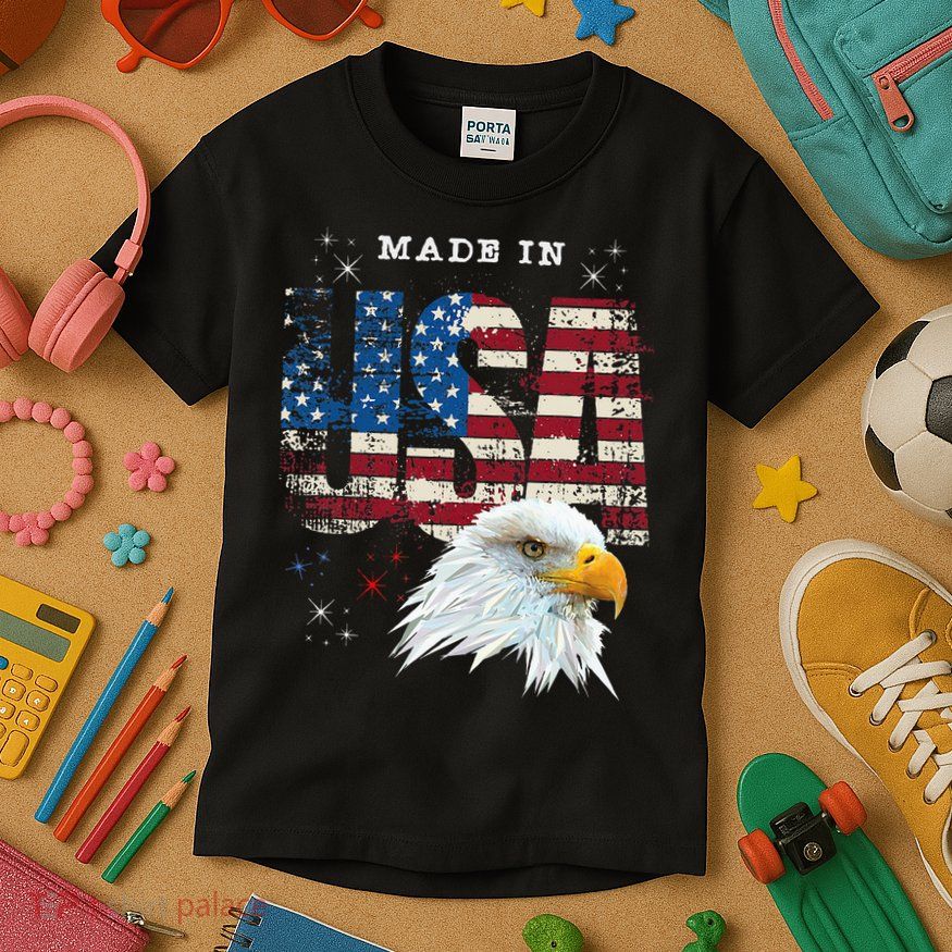 Made In Usa Patriotic American Flag Bald Eagle America Kids T-Shirt