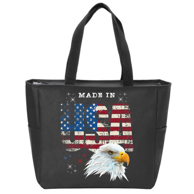 Made In Usa Patriotic American Flag Bald Eagle America Zip Tote Bag