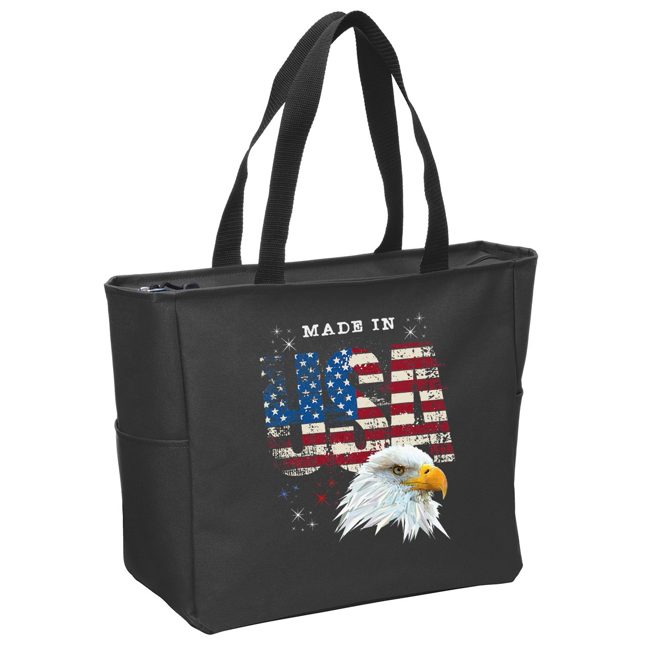 Made In Usa Patriotic American Flag Bald Eagle America Zip Tote Bag