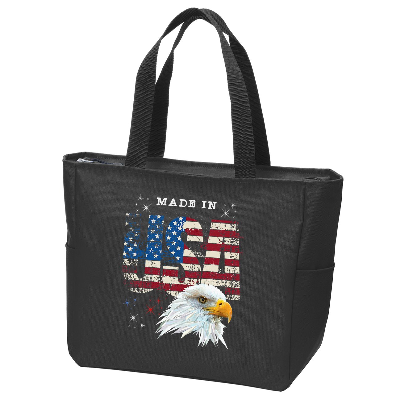 Made In Usa Patriotic American Flag Bald Eagle America Zip Tote Bag