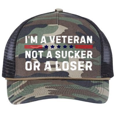 Military Im Veteran Not A Sucker Or A Loser Veteran Day Gift Retro Rope Trucker Hat Cap