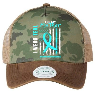 Mother I Wear Teal For My Mom Ovarian Cancer Awareness Flag Cool Gift Legacy Tie Dye Trucker Hat