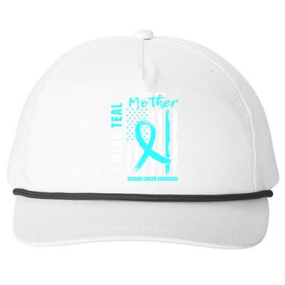 Mother I Wear Teal For My Mom Ovarian Cancer Awareness Flag Cool Gift Snapback Five-Panel Rope Hat