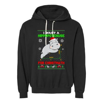 Math I Want A Hippopotenuse For Christmath Ugly Sweater Xmas Gift Garment-Dyed Fleece Hoodie