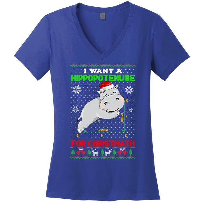 Math I Want A Hippopotenuse For Christmath Ugly Sweater Xmas Gift Women's V-Neck T-Shirt