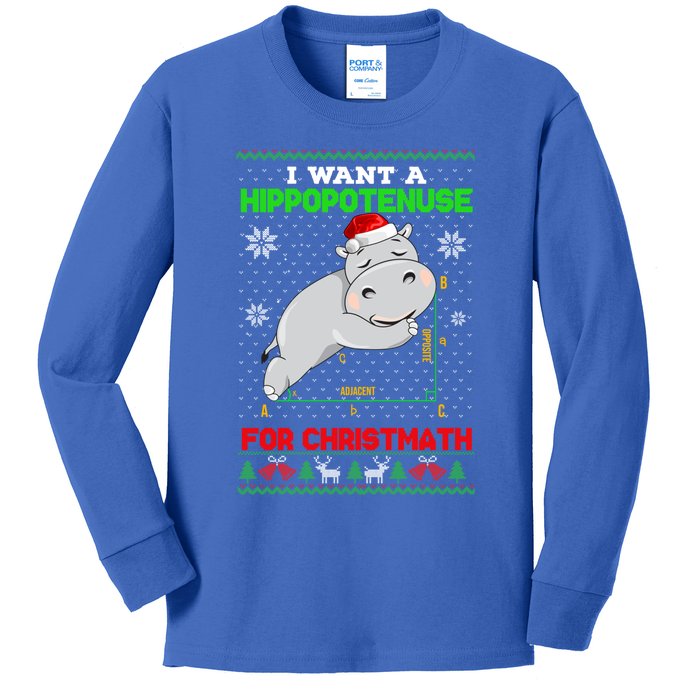 Math I Want A Hippopotenuse For Christmath Ugly Sweater Xmas Gift Kids Long Sleeve Shirt