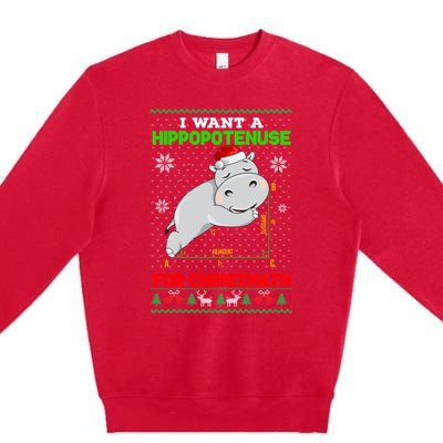 Math I Want A Hippopotenuse For Christmath Ugly Sweater Xmas Gift Premium Crewneck Sweatshirt