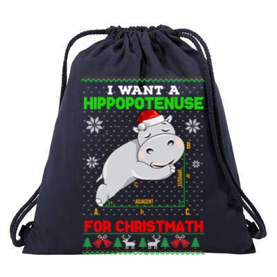 Math I Want A Hippopotenuse For Christmath Ugly Sweater Xmas Gift Drawstring Bag