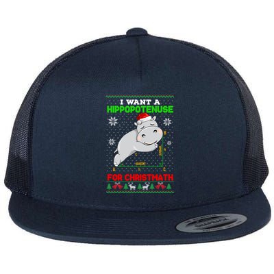 Math I Want A Hippopotenuse For Christmath Ugly Sweater Xmas Gift Flat Bill Trucker Hat