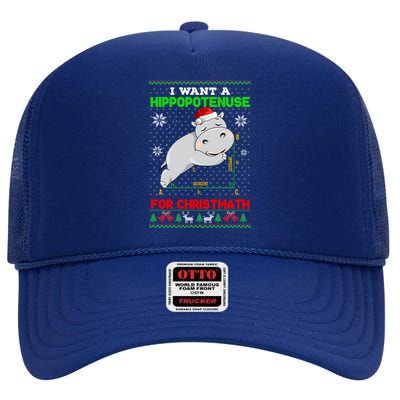 Math I Want A Hippopotenuse For Christmath Ugly Sweater Xmas Gift High Crown Mesh Back Trucker Hat