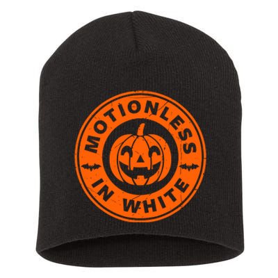 Motionlesses In White Pumpkin Scary Halloween Short Acrylic Beanie