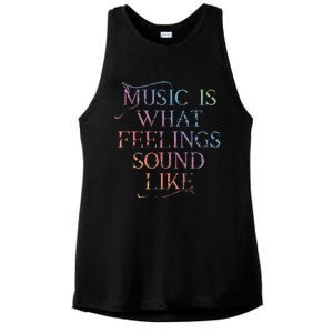 Music Is What Feelings Sound Like Rainbow Letters Ladies PosiCharge Tri-Blend Wicking Tank