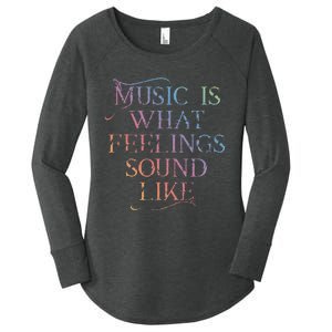 Music Is What Feelings Sound Like Rainbow Letters Women's Perfect Tri Tunic Long Sleeve Shirt