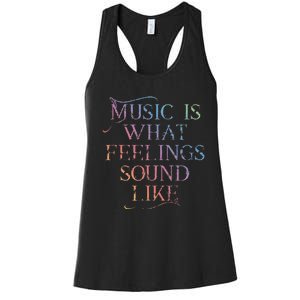 Music Is What Feelings Sound Like Rainbow Letters Women's Racerback Tank