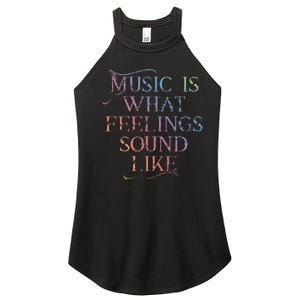 Music Is What Feelings Sound Like Rainbow Letters Women's Perfect Tri Rocker Tank