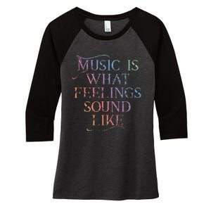 Music Is What Feelings Sound Like Rainbow Letters Women's Tri-Blend 3/4-Sleeve Raglan Shirt