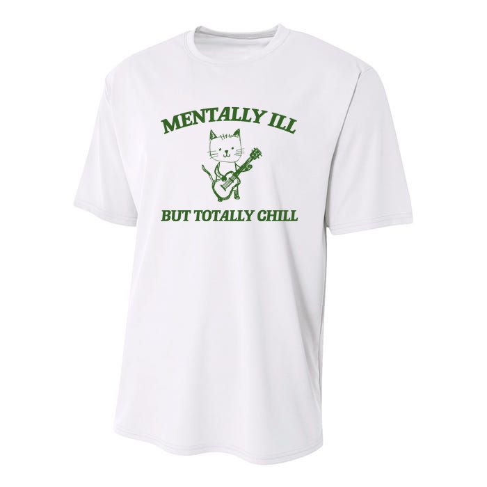 Mentally Ill Yet Totally Chill Funny Self Care Cute Little Guitar Playing Kitty Youth Performance Sprint T-Shirt