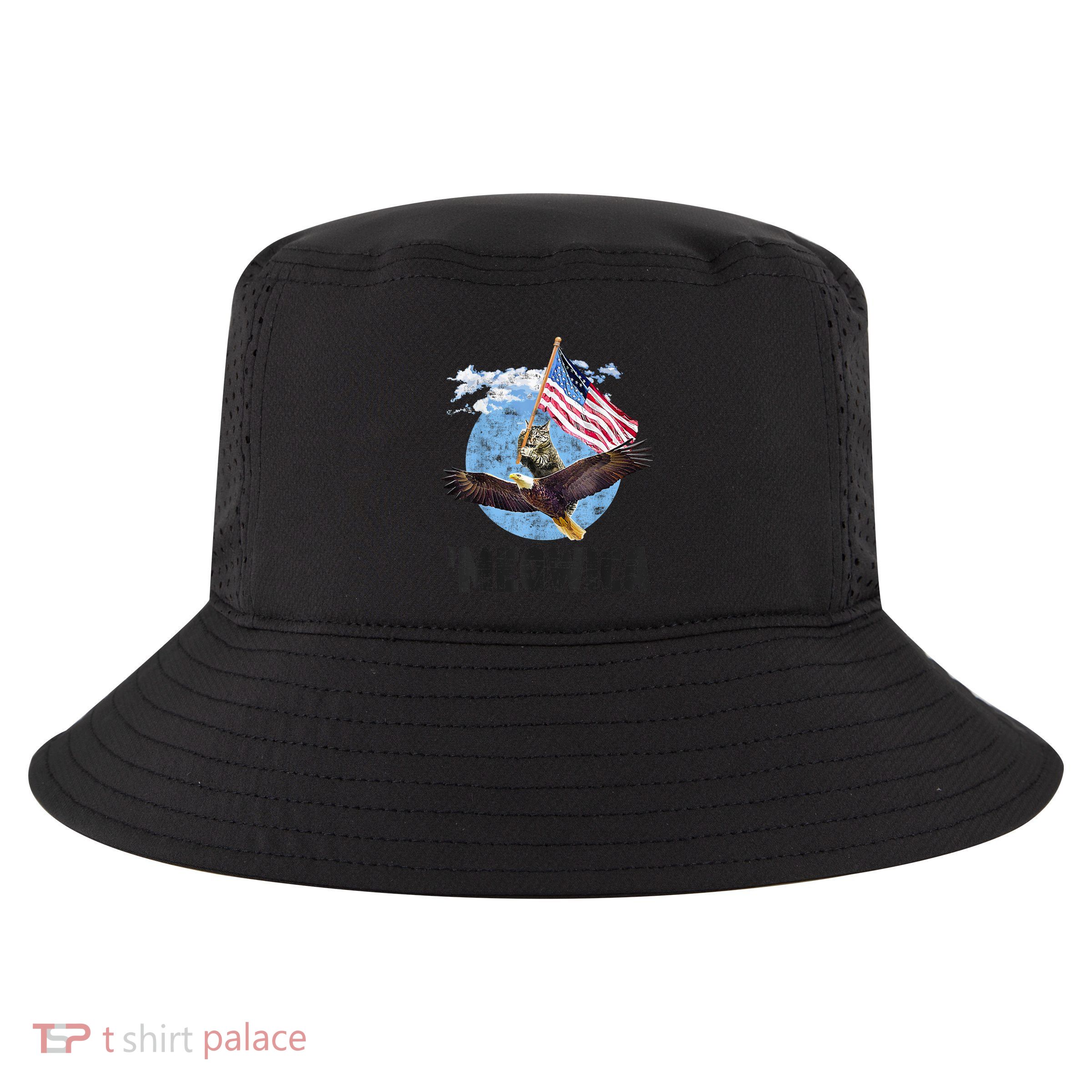 Meowica July 4h Funny Cat Bald Eagle American Flag Cool Comfort Performance Bucket Hat