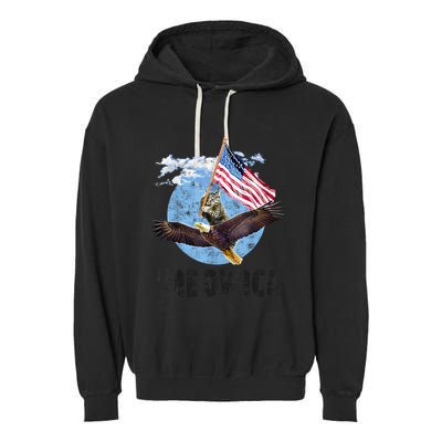 Meowica July 4h Funny Cat Bald Eagle American Flag Garment-Dyed Fleece Hoodie