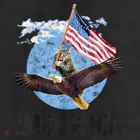 Meowica July 4h Funny Cat Bald Eagle American Flag 7 Panel Mesh Trucker Snapback Hat