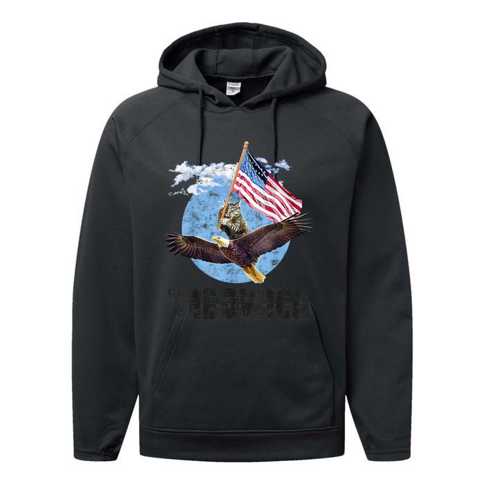 Meowica July 4h Funny Cat Bald Eagle American Flag Performance Fleece Hoodie