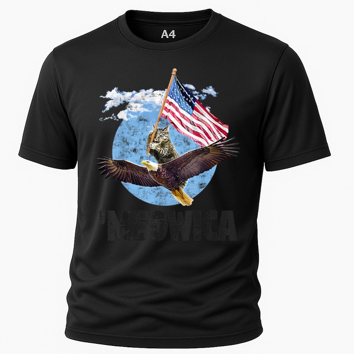 Meowica July 4h Funny Cat Bald Eagle American Flag Cooling Performance Crew T-Shirt