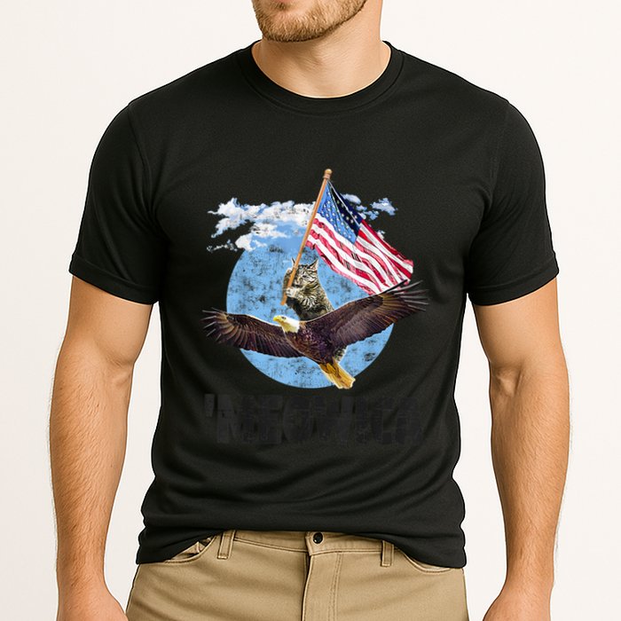 Meowica July 4h Funny Cat Bald Eagle American Flag Cooling Performance Crew T-Shirt