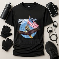 Meowica July 4h Funny Cat Bald Eagle American Flag Cooling Performance Crew T-Shirt