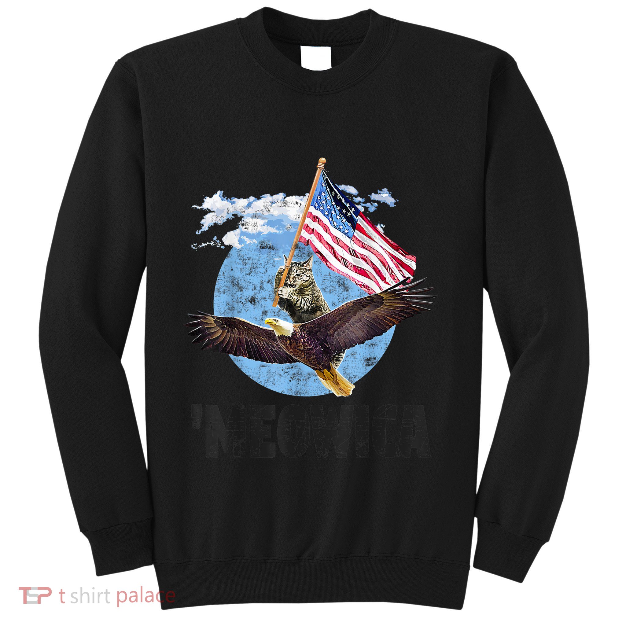 Meowica July 4h Funny Cat Bald Eagle American Flag Sweatshirt