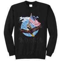 Meowica July 4h Funny Cat Bald Eagle American Flag Sweatshirt