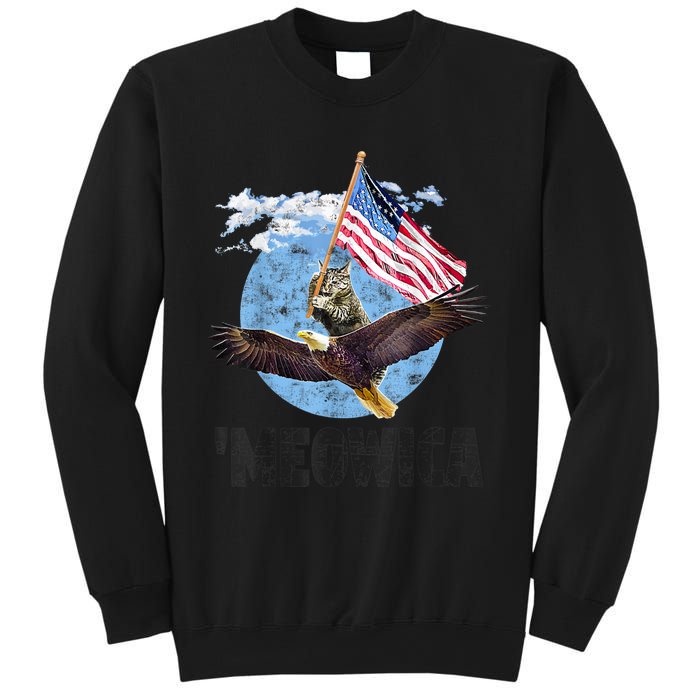 Meowica July 4h Funny Cat Bald Eagle American Flag Sweatshirt