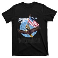 Meowica July 4h Funny Cat Bald Eagle American Flag T-Shirt